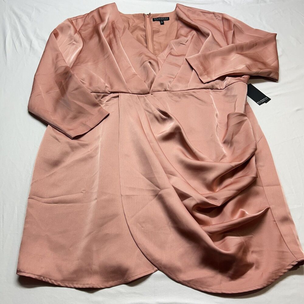 Eloquii Element Pink Satin Draped Wrap-style Mini Dress Sz22